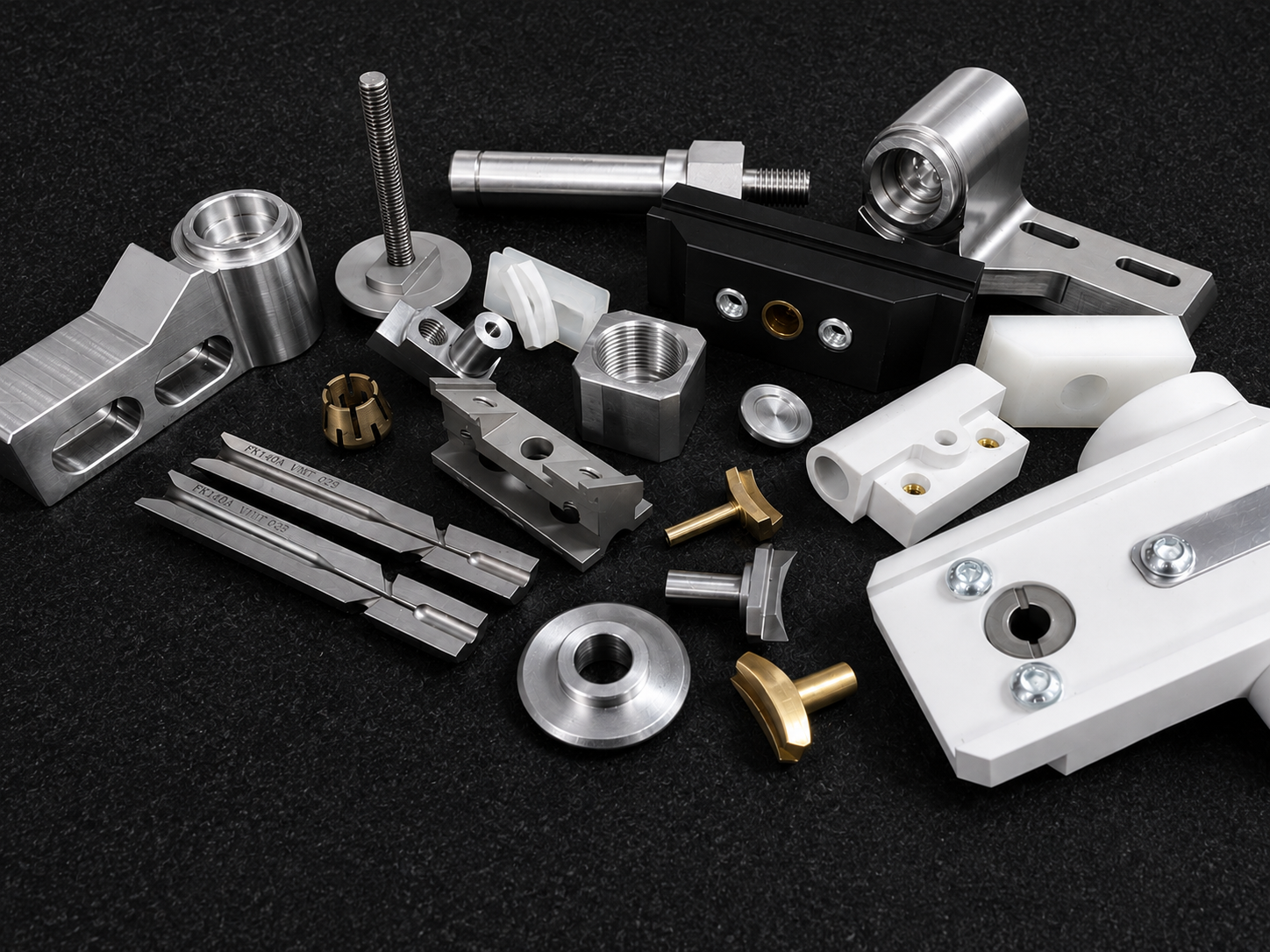 Precision machined replacement parts including fasteners, connectors, and custom components